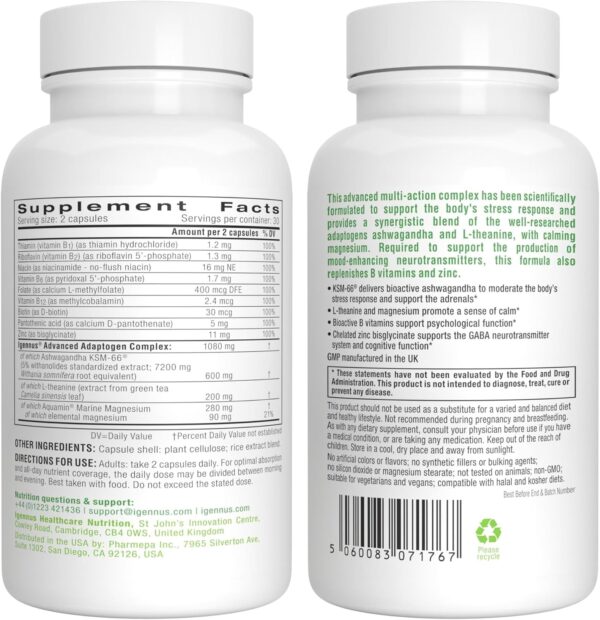 Advanced Ashwagandha KSM-66, L-Theanine & Magnesium, Clean Label, Multi ...
