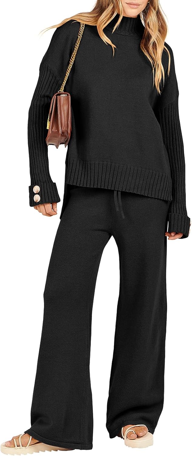 ANRABESS Women’s 2 Piece Outfit Sweater Lounge Sets Long Sleeve Knit Pullover Wide Leg Pant Tracksuit Loungewear 2024 Fashion