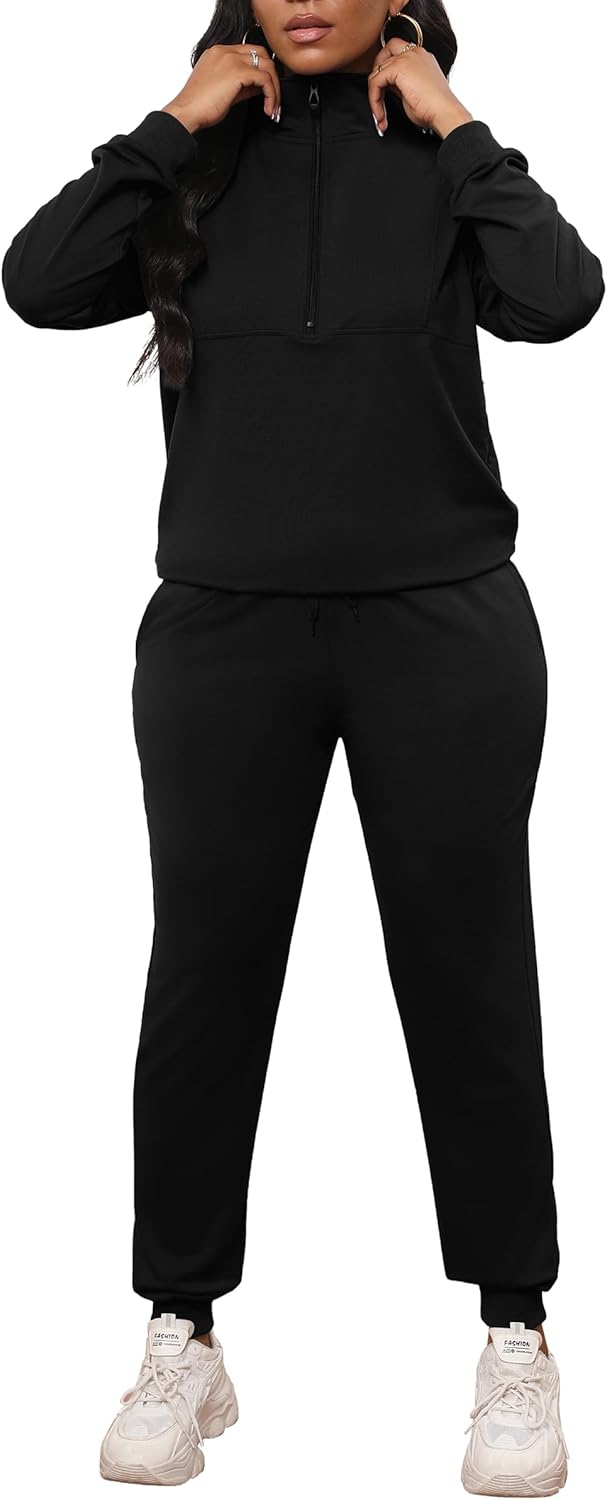 AOMONI Womens Sweatsuits 2 Piece Set Long Sleeve Half Zip Pullover Sweatshirt Jogging Tracksuit Trendy Clothes with Pocket