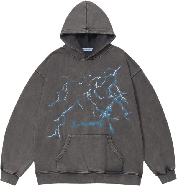 Aelfric Eden Washed Graphic Hoodies Oversized Lightning Streetwear Vintage Hoodie Y2k Hooded Sweatshirt Pullover Unisex