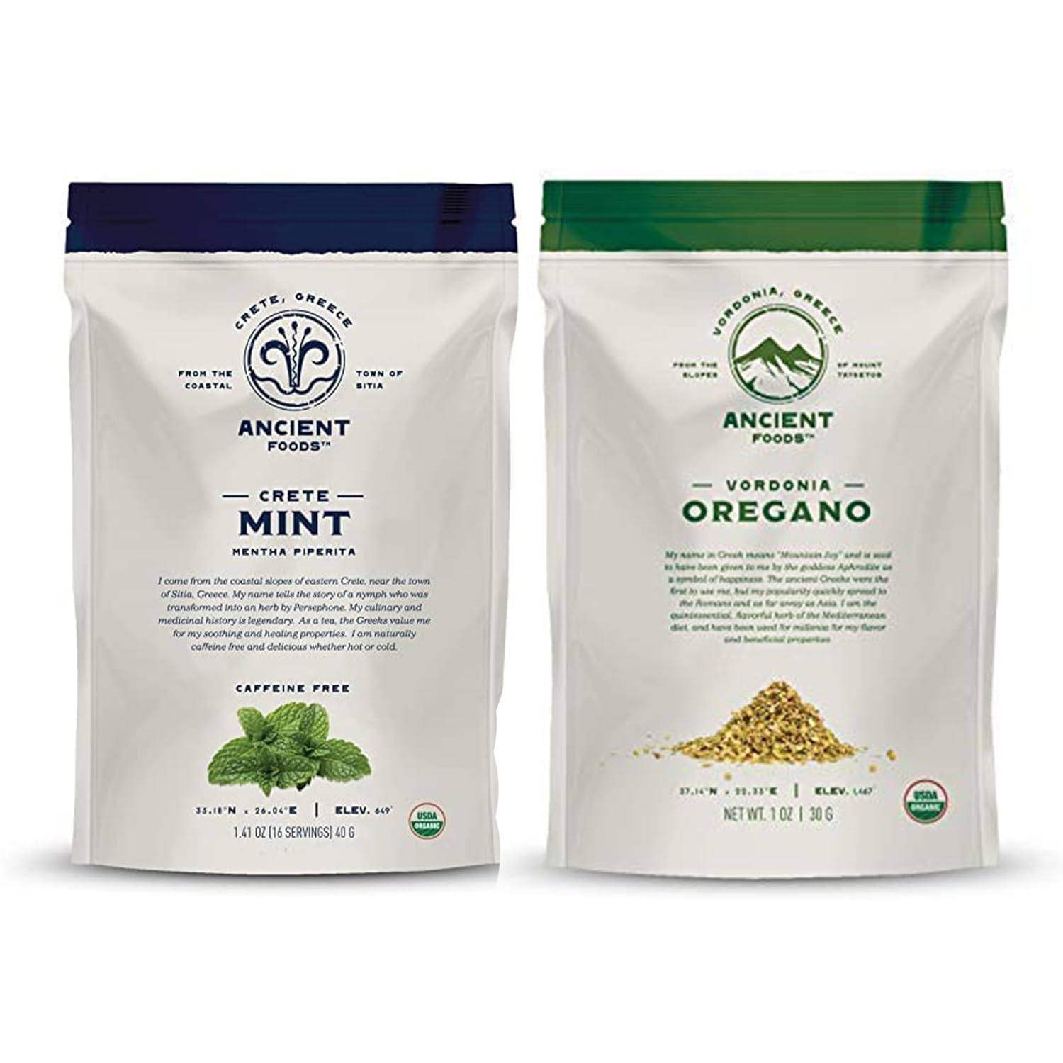 Ancient Foods Organic Mint Tea, and Oregano Collection – Perfect for Enhancing Culinary Dishes and Promoting Well-Being – New Harvest for 2024