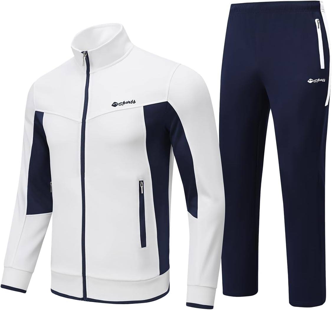 BASUDAM Men’s Track Suits 2 Piece Set Long Sleeve Warm Up Tracksuits Zip-Front Athletic Casual Running Jogging