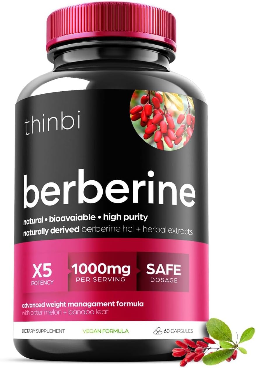 Berberine Supplement 1000mg Potent Botanical Capsules for Weight Management with Bitter Melon and Banaba Leaf – HCl from Barberry Extract- 30 Servings