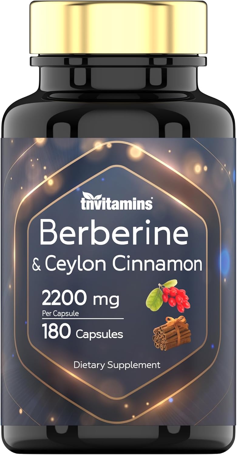 Berberine with Ceylon Cinnamon: 2200 mg Per Capsule – 180 Capsules | Natural Berberine Supplement for Weight Management, Cariovasular & Circulatory System Health* | 6 Month Supply!