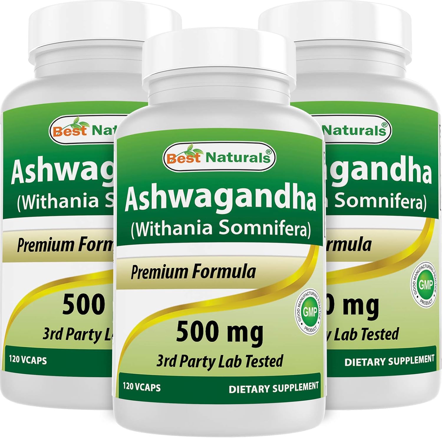 Best Naturals 3 Pack Ashwagandha Capsules for Relaxing Stress and Mood, 500 mg, 120 Count (Total 360 Capsules)