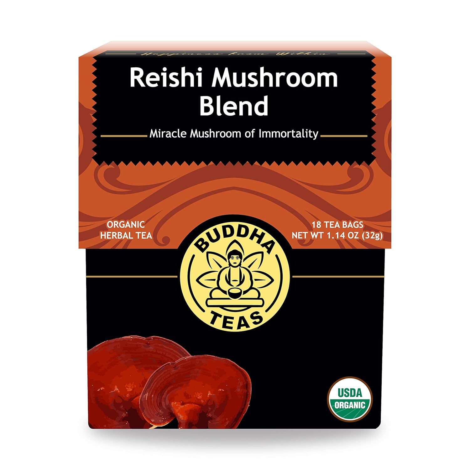 Buddha Teas – Organic Reishi Mushroom Blend – Herbal Tea – For Health & Wellbeing – With Antioxidants & Minerals – Clean Ingredients – Caffeine Free – OU Kosher & Non-GMO – 18 Tea Bags (Pack of 1)