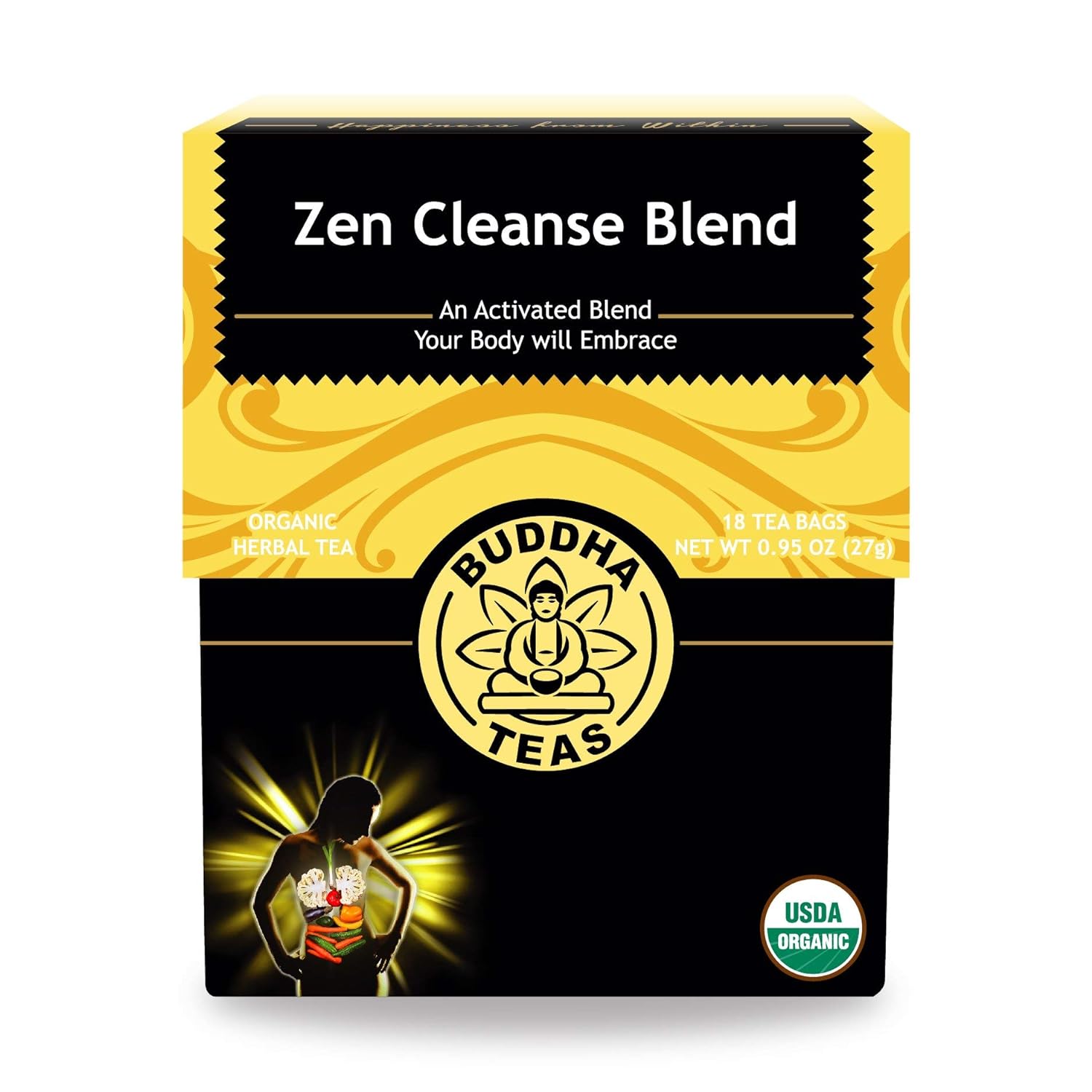 Buddha Teas Organic Zen Cleanse Blend – OU Kosher, USDA Organic, CCOF Organic, 18 Bleach-Free Tea Bag