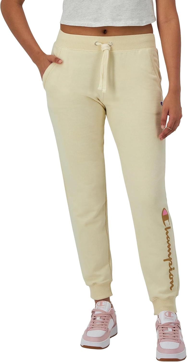 Champion Women’s Script Logo Powerblend Jogger Sweatpant (Beige, XL)