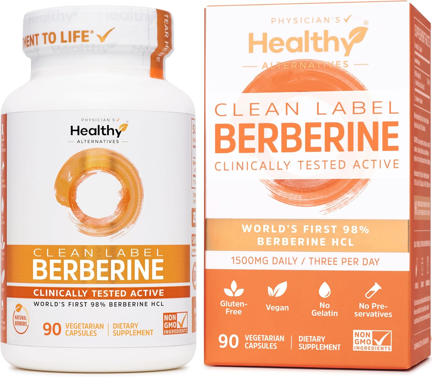 Clean Label Berberine | Ultra Pure 98% Berberine HCl, Highest Potency in USA | 90 Patented Plantcaps® Berberine Supplement | Berberine 500mg Capsules | Daily Berberine 1500mg Metabolic Sugar Support