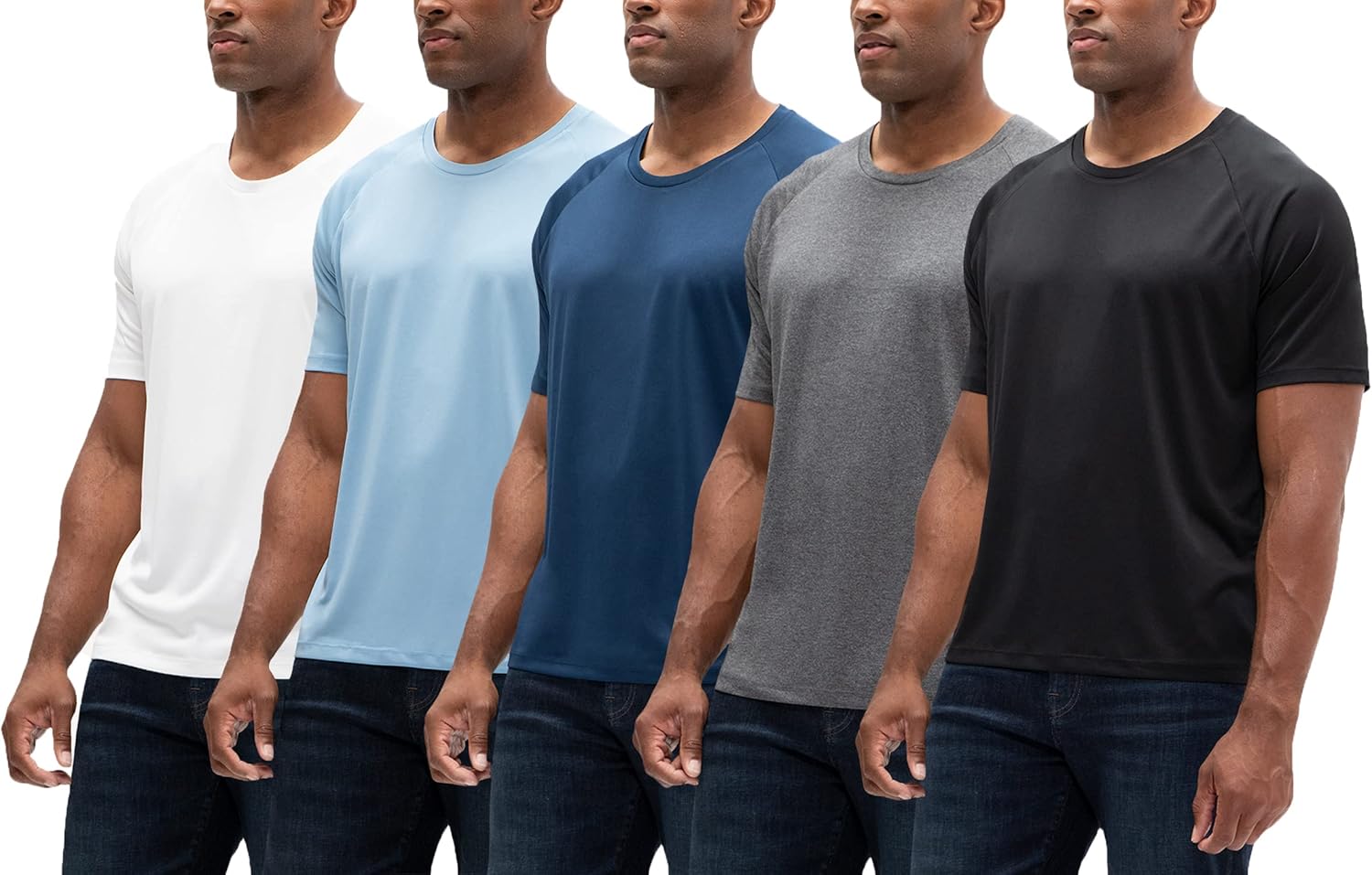 DEVOPS 2 or 5 Pack Men’s UPF 50+ Sun Protection Moisture Wicking Dry-Fit Short Sleeve Workout V-Neck Shirts