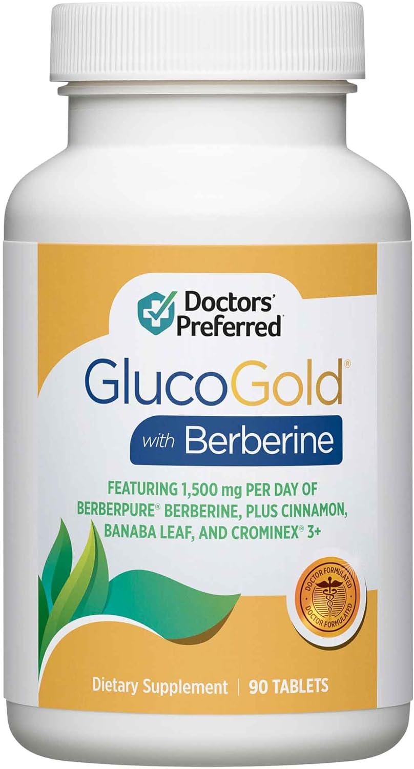 DOCTORS’ PREFERRED GlucoGold with 1500 mg per Day of BerberPure Berberine, Concentrated Cinnamon, Chromium, Banaba Leaf Extract (90 Tablets)