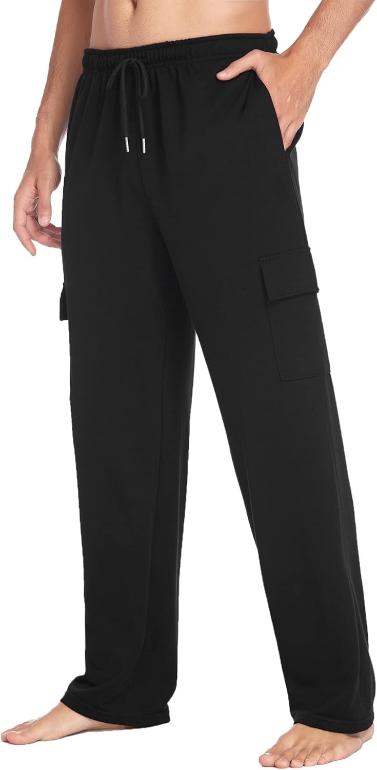 Deyeek Men’s Cargo Sweatpants Open Bottom Baggy Sweat Pants for Mens Straight Leg Gym Cargo Sweats Lounge Pants with Pockets