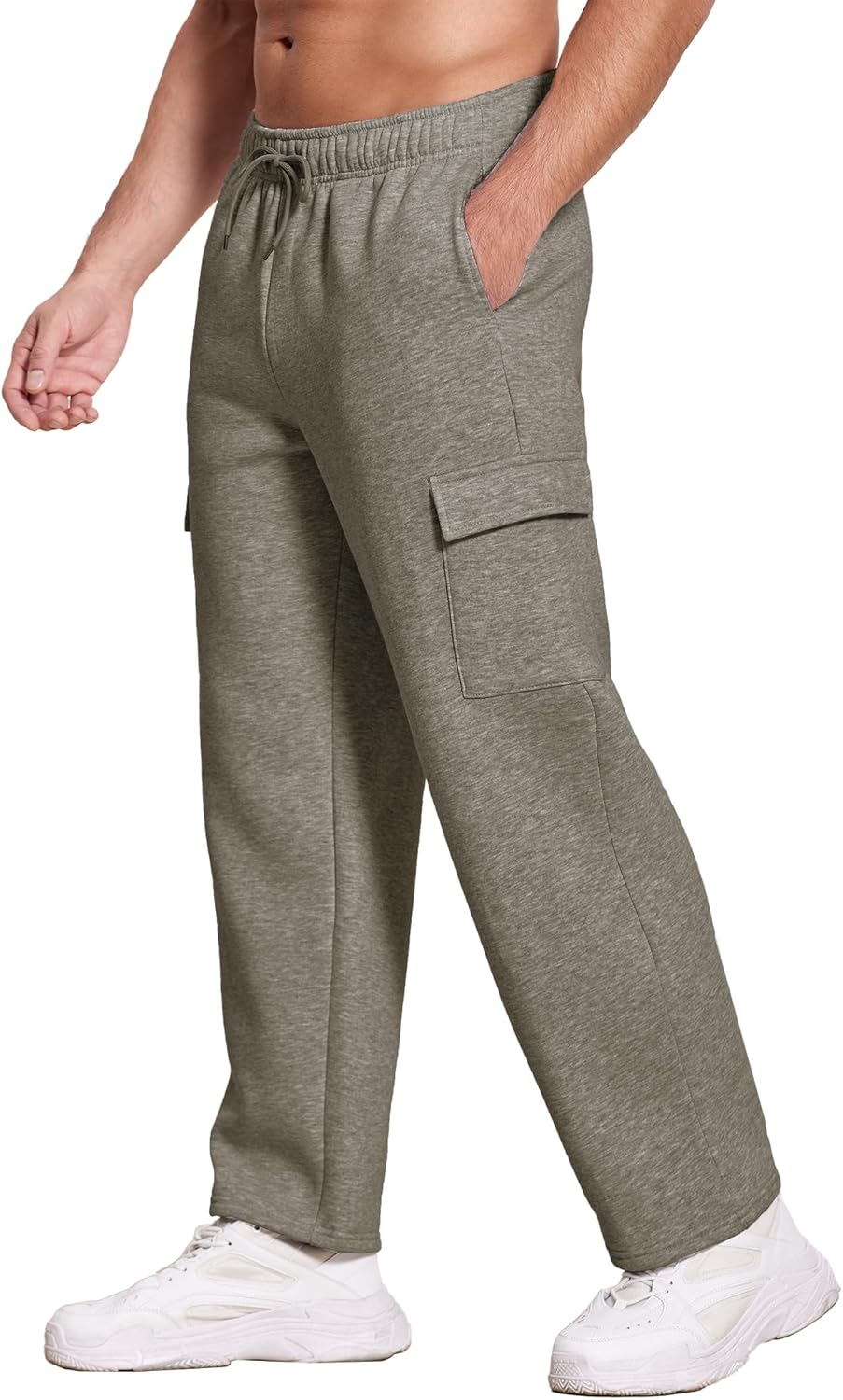 Deyeek Men’s Fleece Cargo Sweatpants Baggy Mens Sweat Pants Open Bottom Cotton Sweatpants for Men Lounge Pants with Pockets