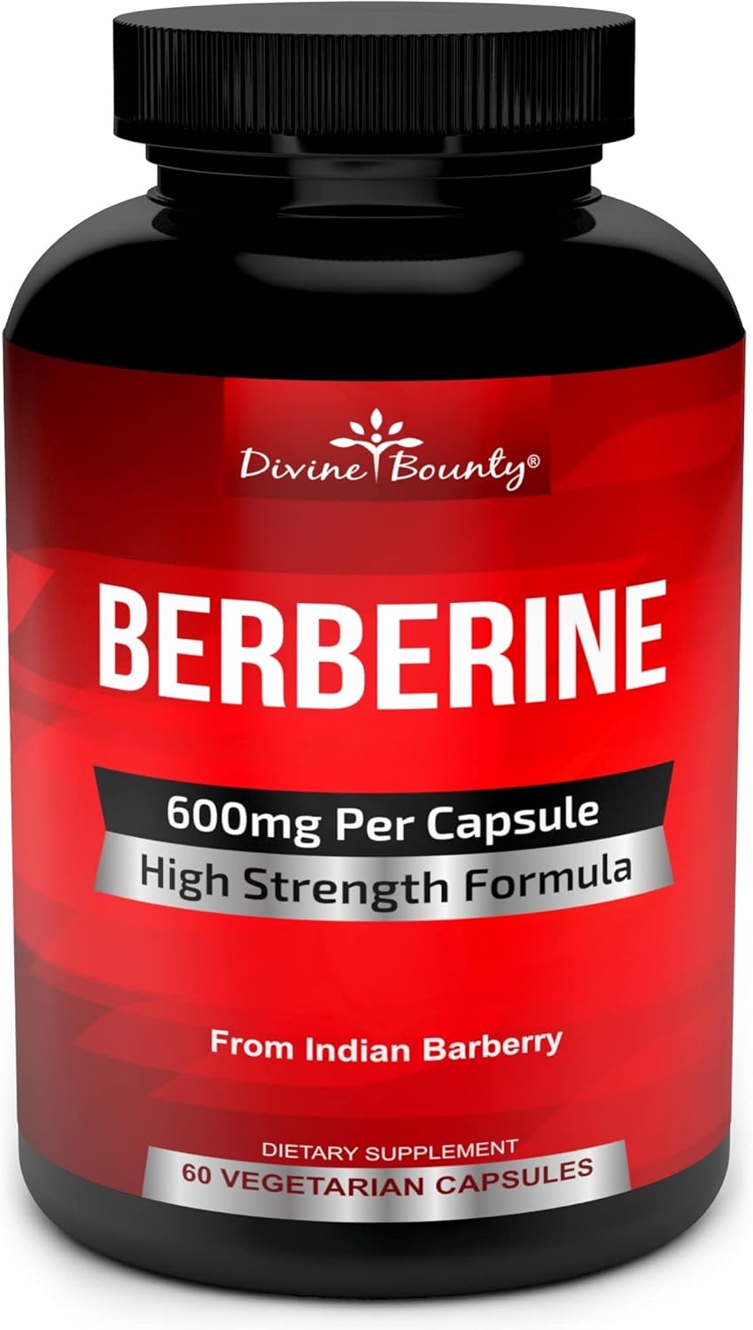 Divine Bounty Pure Berberine Complex – 600mg Per Capsule Berberine HCl Supplement – 60 Vegetarian Capsules
