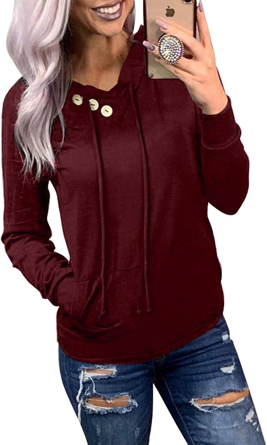 Dokotoo Women’s Casual Long Sleeve Hoodies Sweatshirts Drawstring Pullover Tunic Tops With Pockets