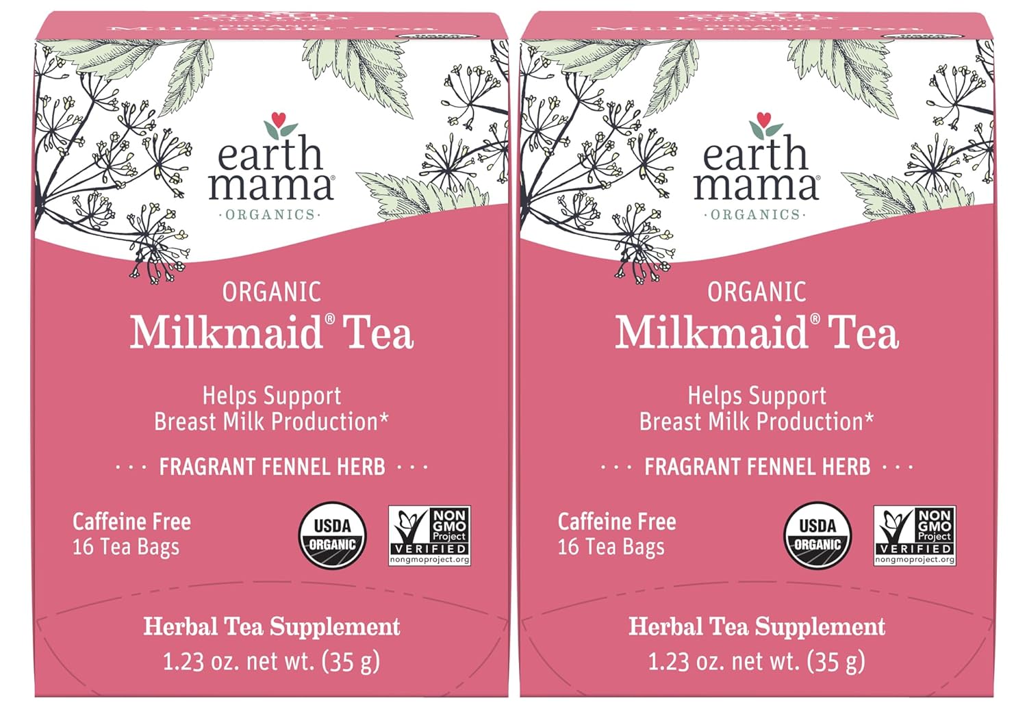 Earth Mama Organic Milkmaid® Tea | Lactation Support Herbal Tea Bags for Breastfeeding, Decaf Lactation Supplement for Increased Breast Milk Production, With Milk Thistle & Fenugreek (16 Count, 2-Pack)