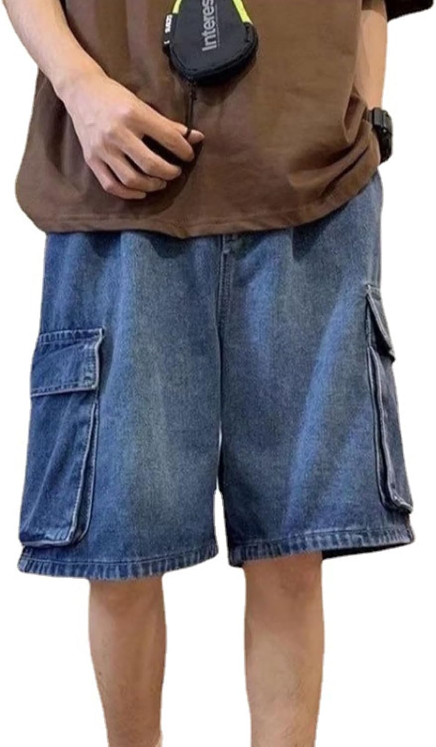 FCOOLYEET Mens Baggy Jean Shorts Y2k Hip Hop Cargo Pants Jorts Loose Fit Long Denim Shorts Streetwear