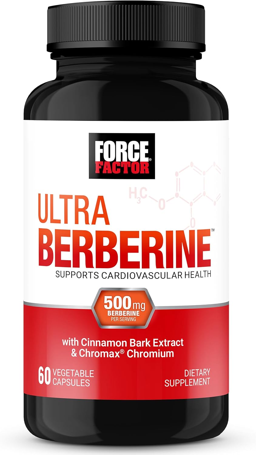 FORCE FACTOR Ultra Berberine Supplement with Cinnamon to Support Cardiovascular Health and Metabolism with Berberine 500mg, Clinically Studied Dose, Non-GMO, Gluten Free, 60 Capsules