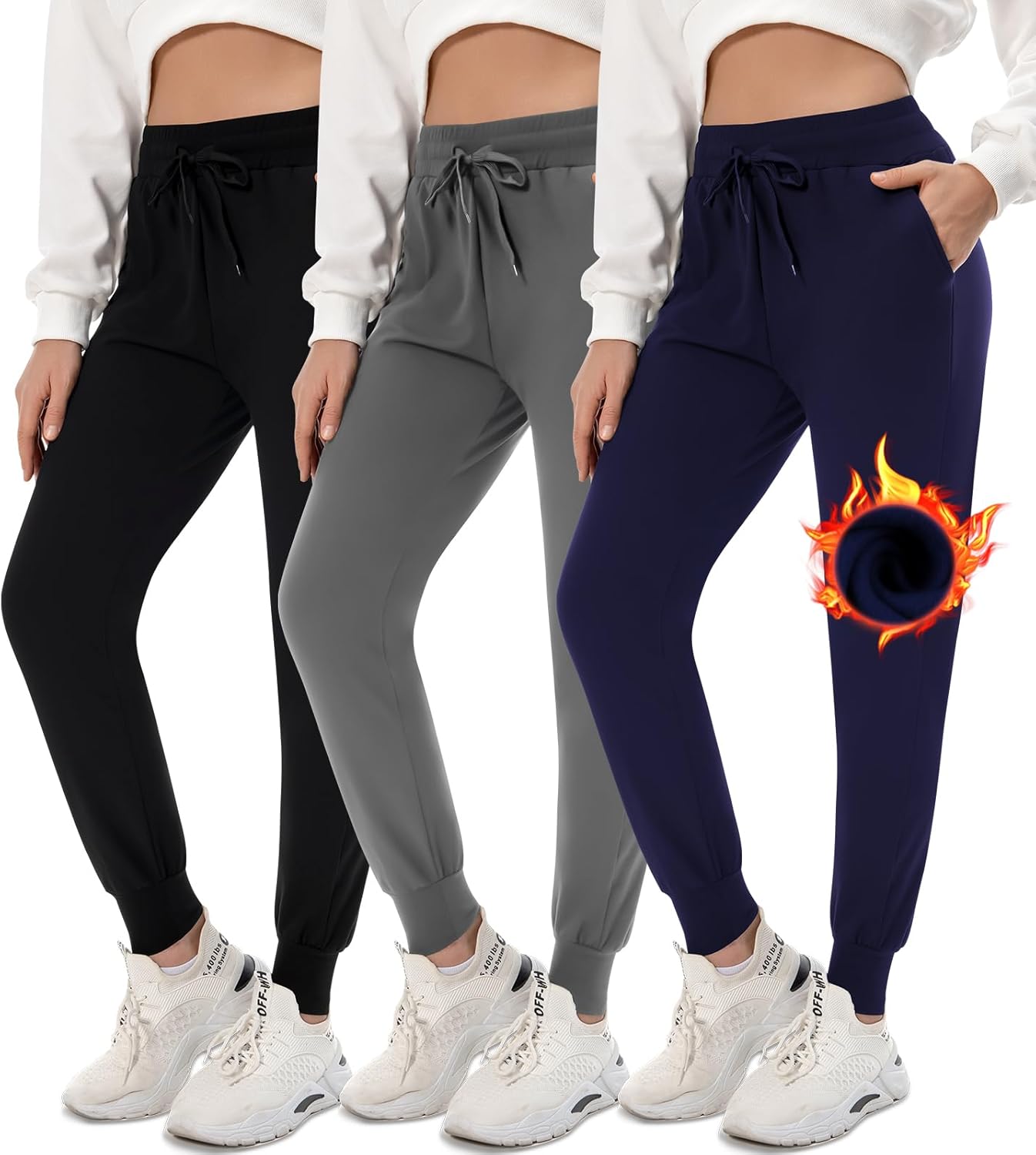 FULLSOFT 3 Pack Sweatpants for Women-Womens Joggers with Pockets Athletic Leggings for Workout Yoga Running