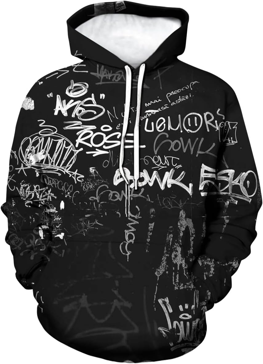 Fashion Novelty Hip-Hop Graffiti Print Men’s Hoodies Hooded Sweatshirts Pullover Unisex