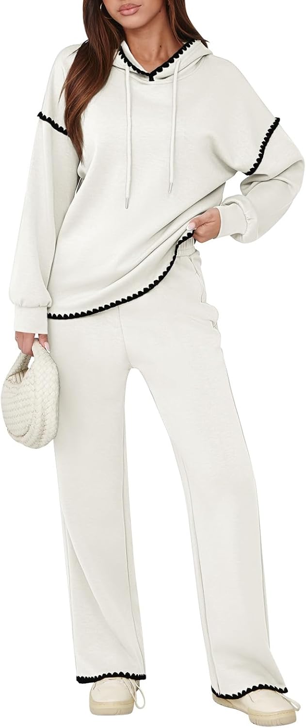 Fixmatti Women 2 Piece Outfits Hoodie Sweatsuit Long Sleeve Pullover Sweatshirt Matching Sweatpants Jogger Set