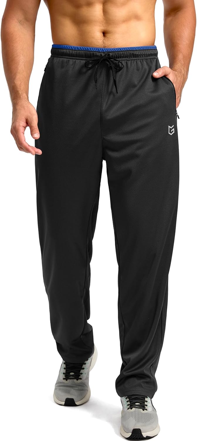 G Gradual Men’s Sweatpants Open Bottom, Workout Pants with Zip Pockets Mesh Lightweight for Running, Athletic, Lounge