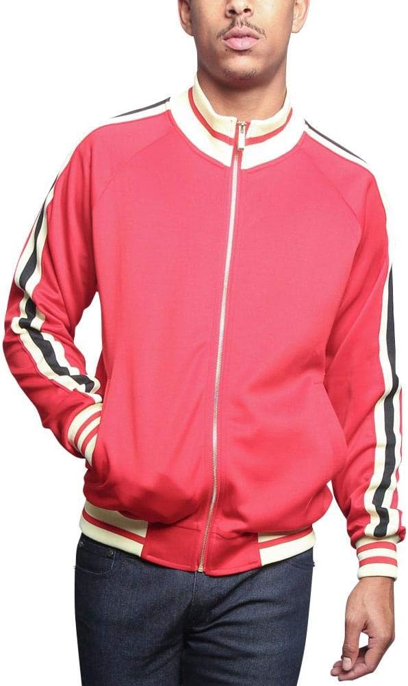 G-Style USA Men’s Tri-Colored Solid and Striped Luxury Brand Style Zipper Track Jacket