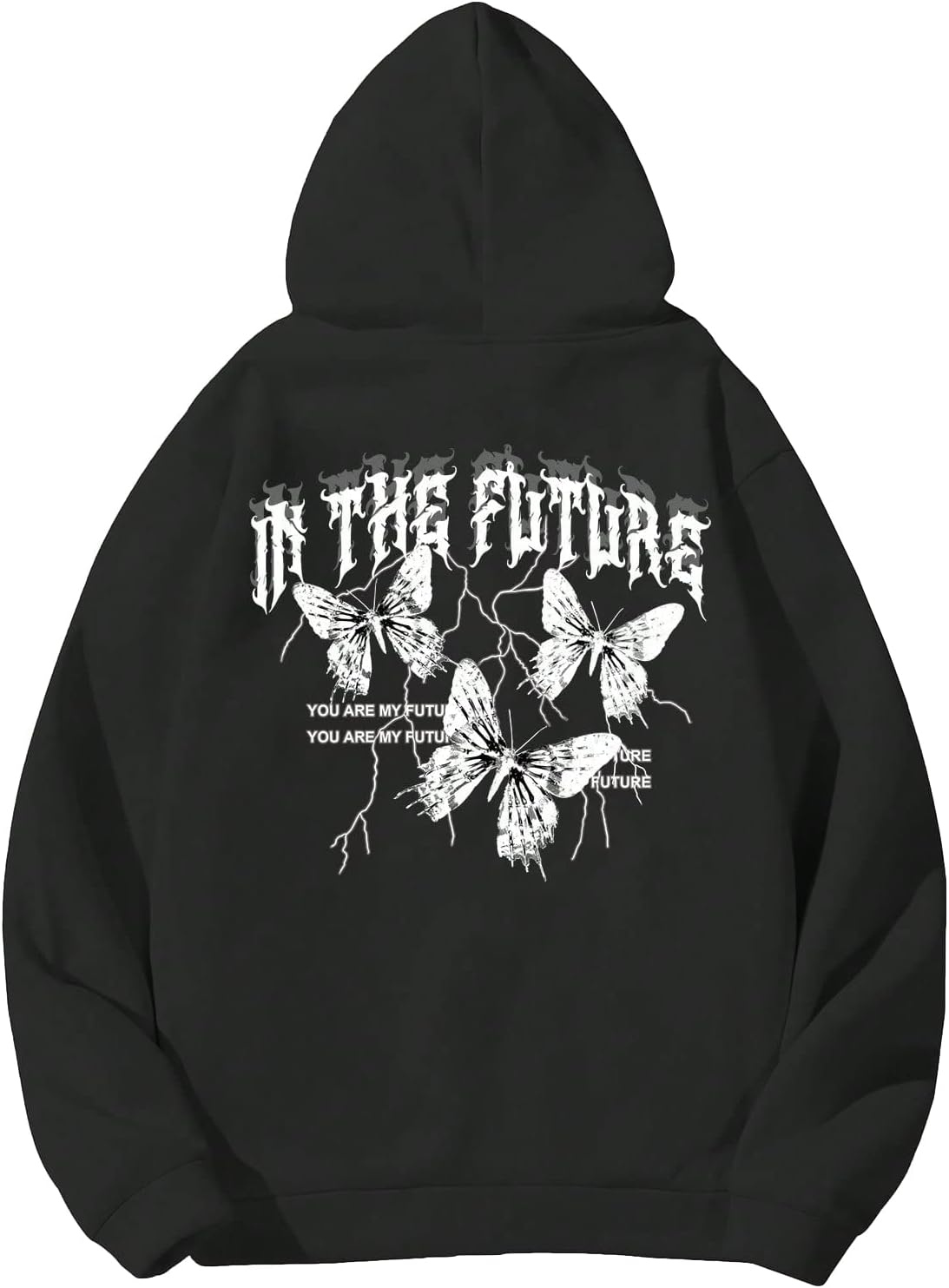 GORGLITTER Men’s Graphic Hoodies Y2K Floral Slogan Print Drawstring Kangaroo Pocket Pullover Sweatshirt