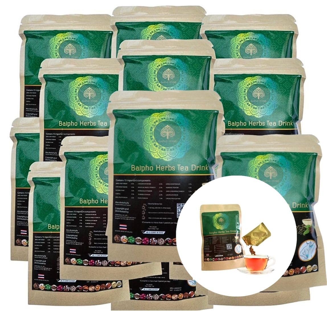 Generic Thai Tea Herbal Healthy Organic Baipho Herb Tea Flavor Drink 15 Mix Herbs Natural Blend for Wellness Gift from Kitchen Thailand Big Set 10 Packs = 50 Small Teabags