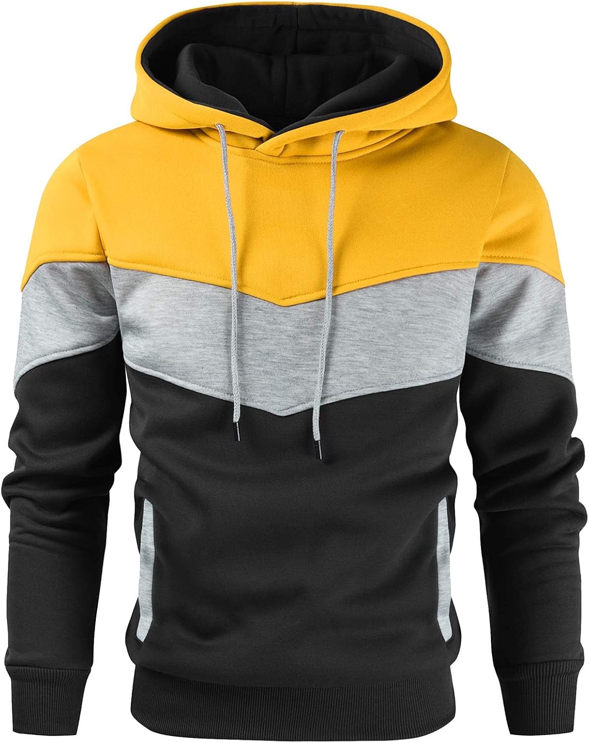 Gesean Men’s Novelty Color Block Pullover Fleece Hoodie Long Sleeve Casual Sweatshirt with Pocket