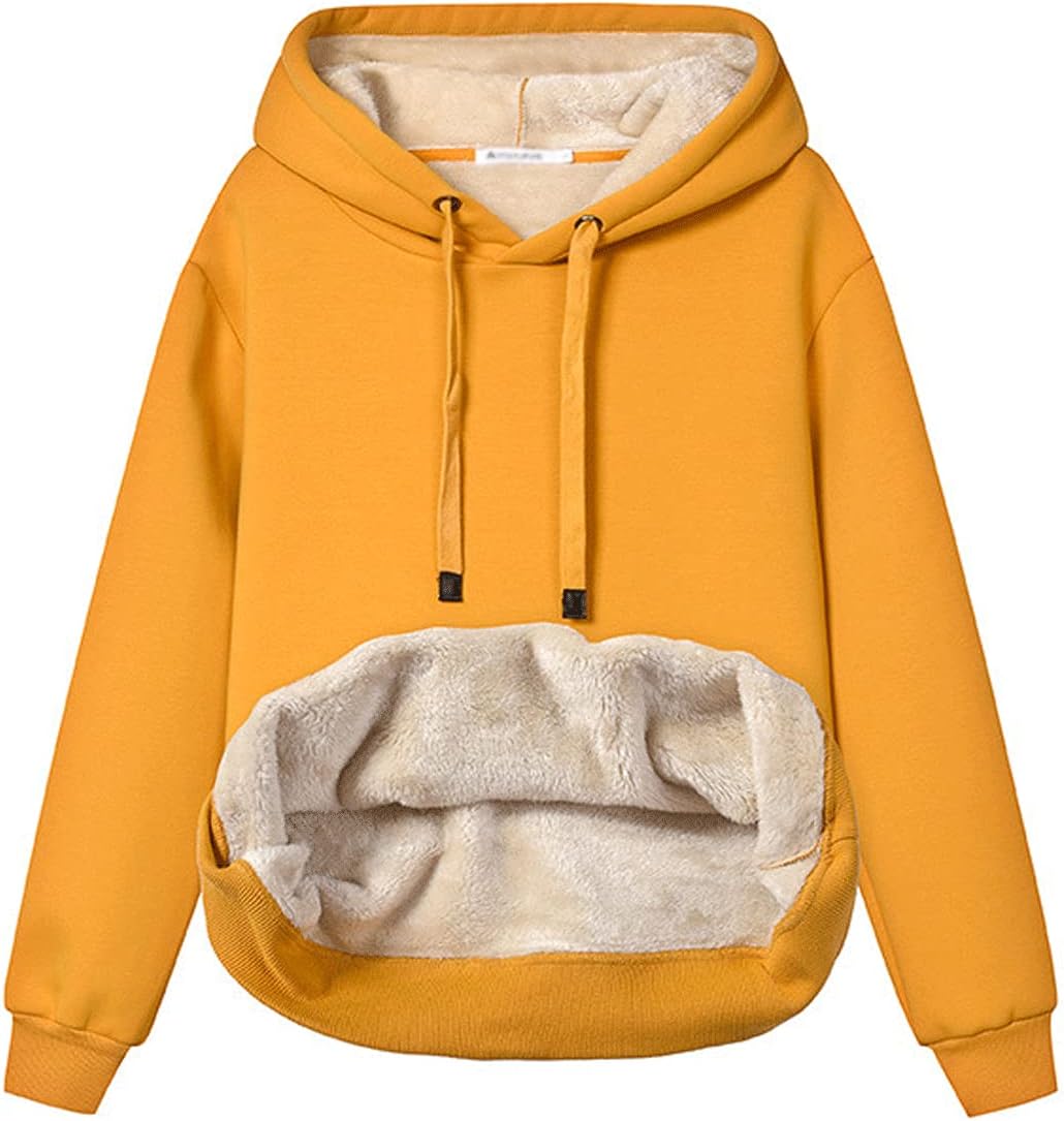 Gnveub Women’s Casual Winter Warm Fleece Sherpa Lined Hooded Sweatshirt Thick Pullover Plus with Pockets