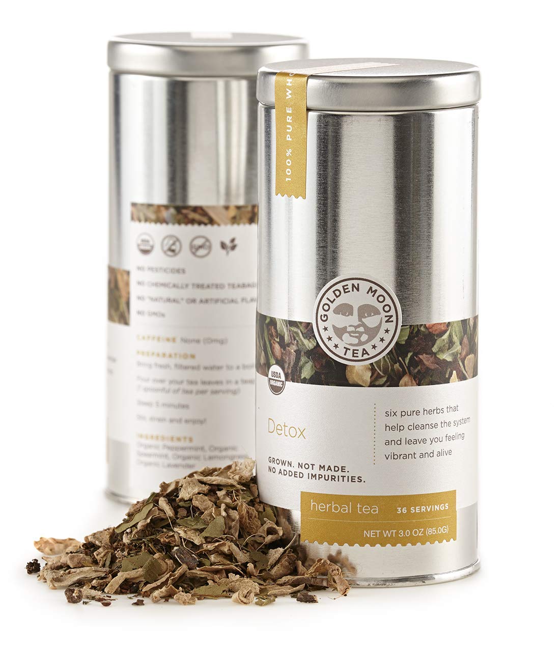 Golden Moon Organic Herbal Detox Tea – Loose Leaf, Non GMO – Travel Tin (36 Servings)