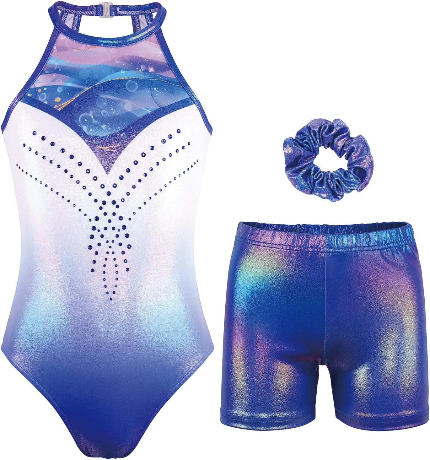Gymnastics Leotards for Girls With Shorts Sparkly Ballet Dance Clasp Back Activewear