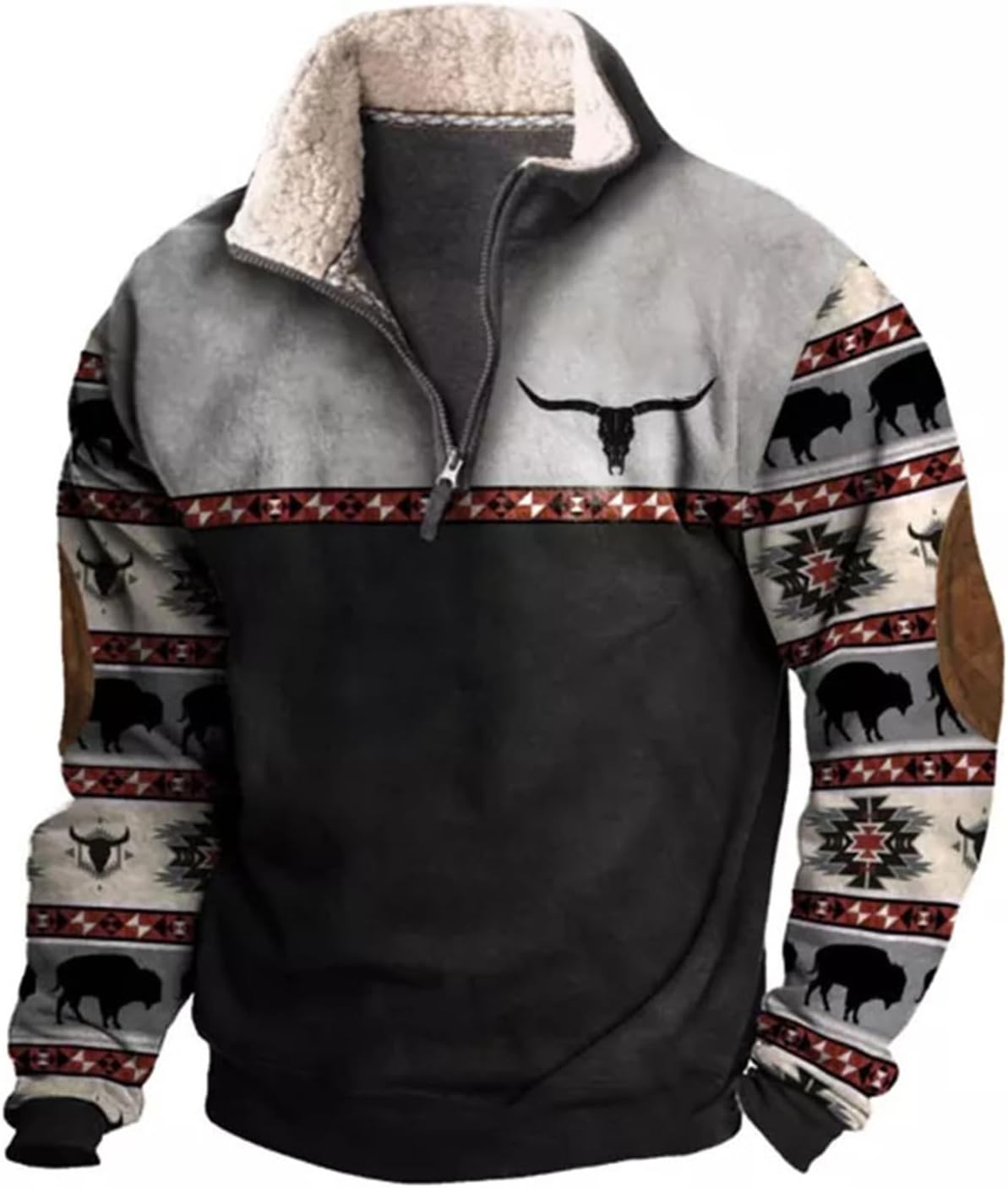 HOTYD Aztec Cowboy Mens Hoodie Vintage Graphic Western Hoodies Casual Long Sleeve 1/4 Zip Pullover Mens Country Jacket