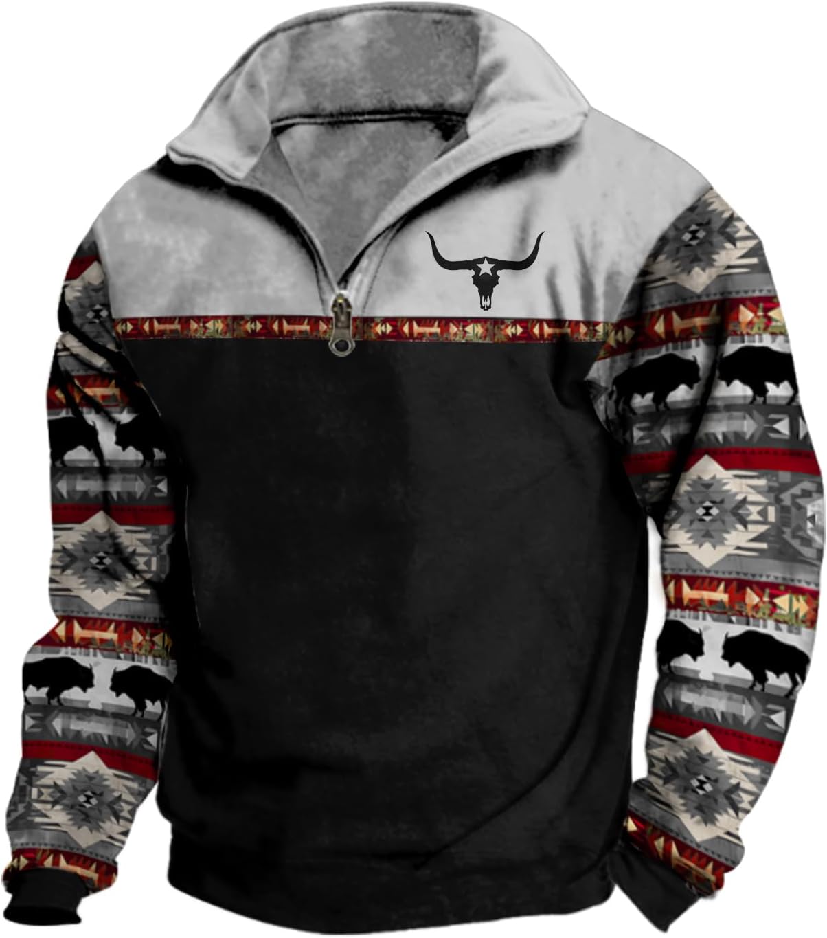 HOTYD Western Hoodies for Men Vintage Ethnic Graphic Aztec Cowboy Mens Hoodie Casual Long Sleeve Half Zip Pullover Tops
