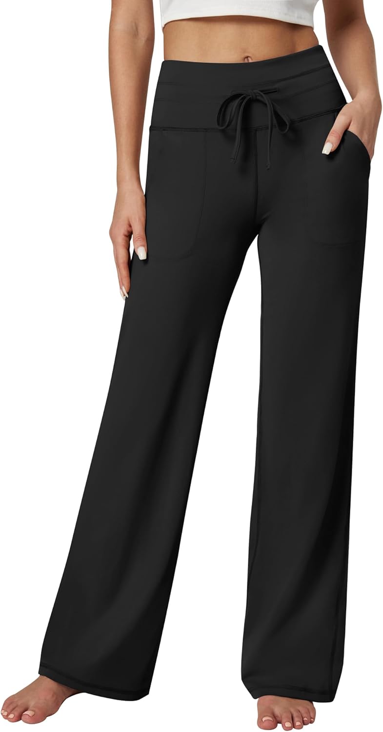 Heathyoga Wide Leg Pants for Women Sweatpants with Pockets High Waist Yoga Pants Comfy Loose Lounge Pants Flare Pants