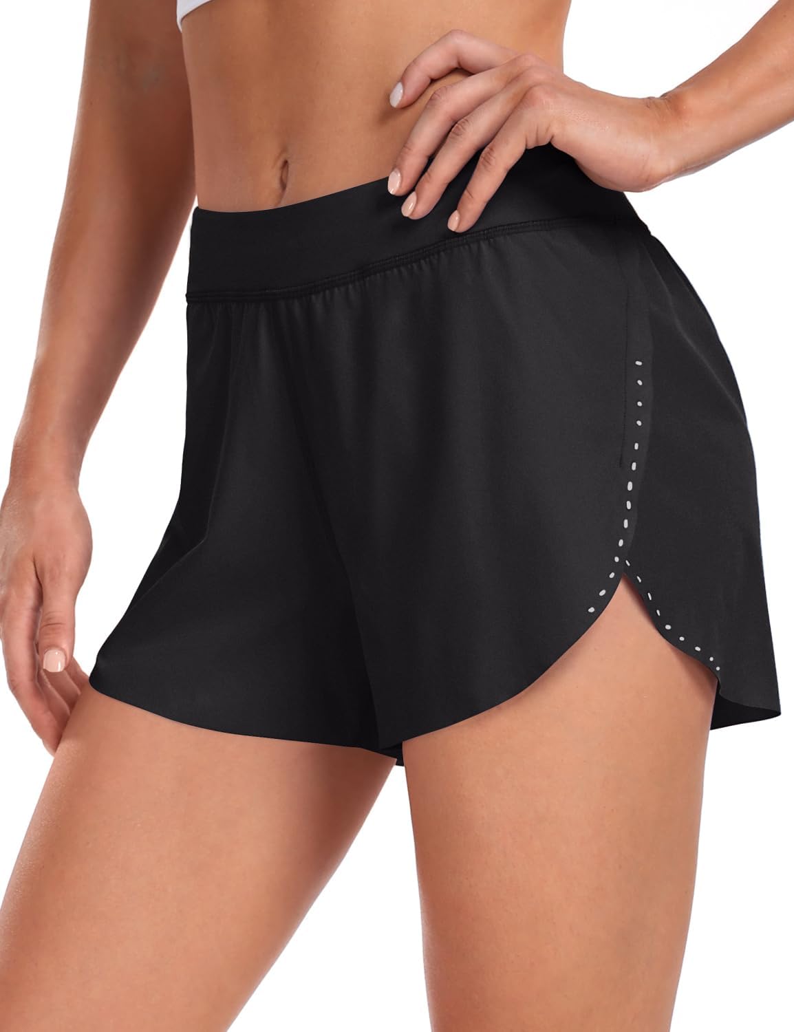 HeyNuts My Pace Running Shorts for Women, Mid Waisted Reflective Athletic Shorts Lined Workout Shorts 3″