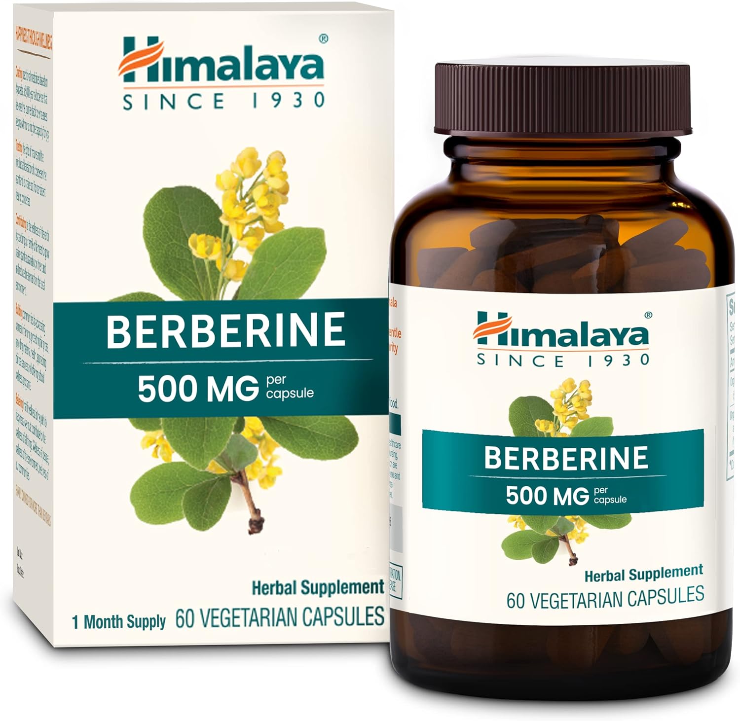 Himalaya Berberine for Metabolism & Cholesterol Support, GI Support & Himalaya Berberine for Metabolism & Cholesterol Support, GI Support & Immune Support, 1000 mg Serving, Berberine HCL from Indian Barberry Root, Vegan, Gluten Free, Herbal Supplement, 60 Capsules
