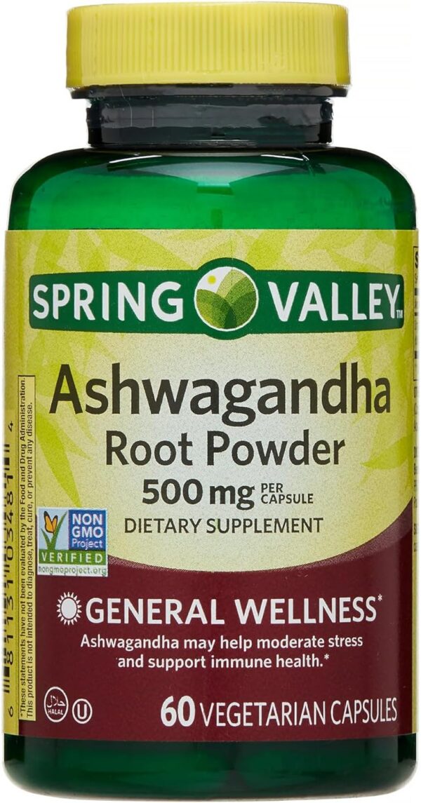 IKJ Ashwagandha Root Powder General Wellness Dietary Supplement Vegetarian Capsules, 500 mg, 60 Count