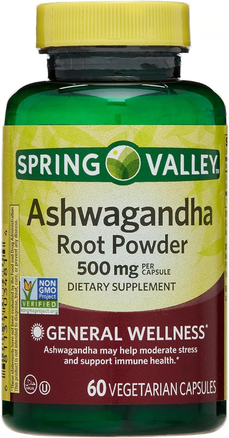 IKJ Ashwagandha Root Powder General Wellness Dietary Supplement Vegetarian Capsules, 500 mg, 60 Count