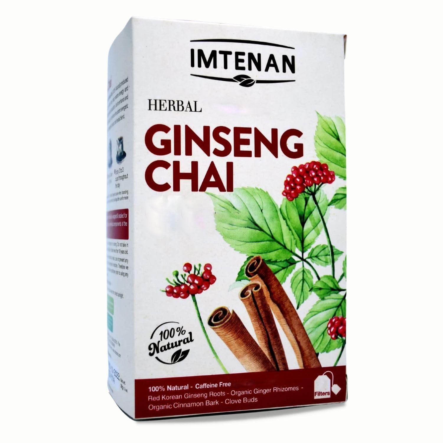 Imtenan Natural Drink Herbal Chai Ginseng Herbal Tea Bags Herbals Herb Herbs Non Gmo No Additives No Artificial Coloring Kosher Halal (18 Bag) امتنان شاى أعشاب جينسنج كاى حلال