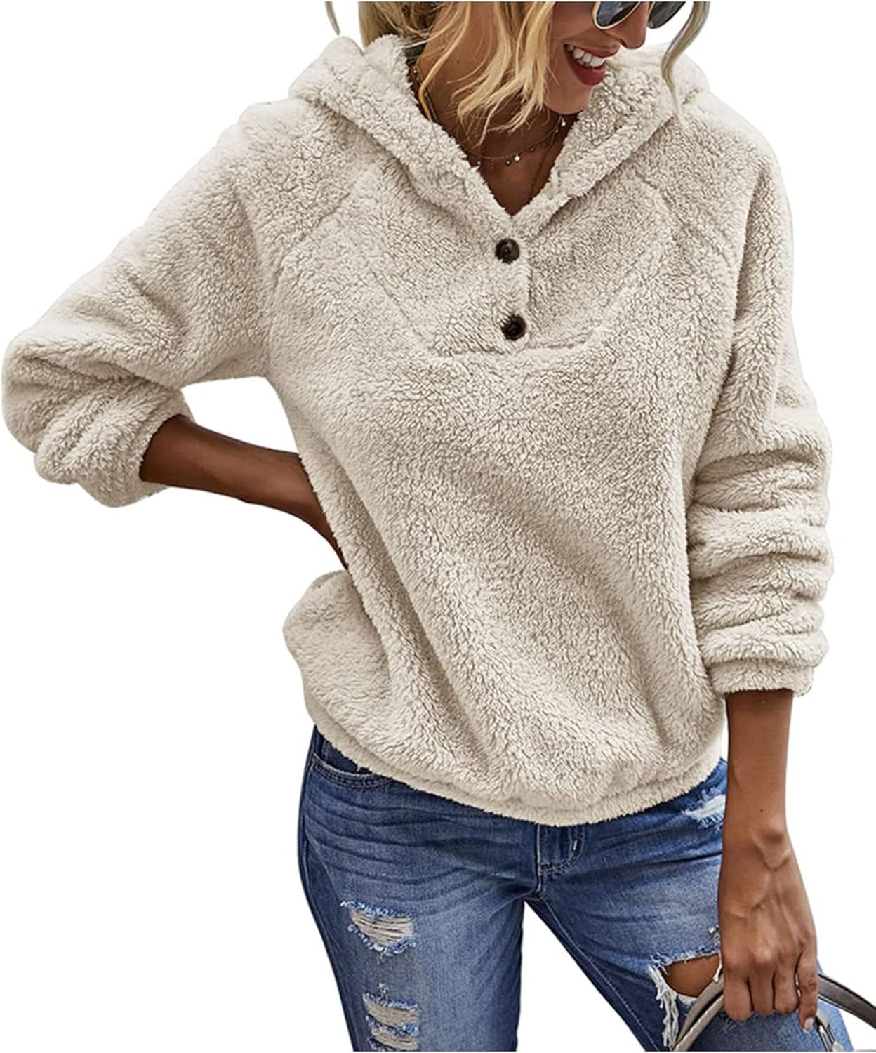 KIRUNDO Women's 2024 Winter Fuzzy Fleece Hoodies Sweatshirts Casual Long KIRUNDO Women's 2024 Winter Fuzzy Fleece Hoodies Sweatshirts Casual Long Sleeves Shaggy Sherpa Pullover With Pockets