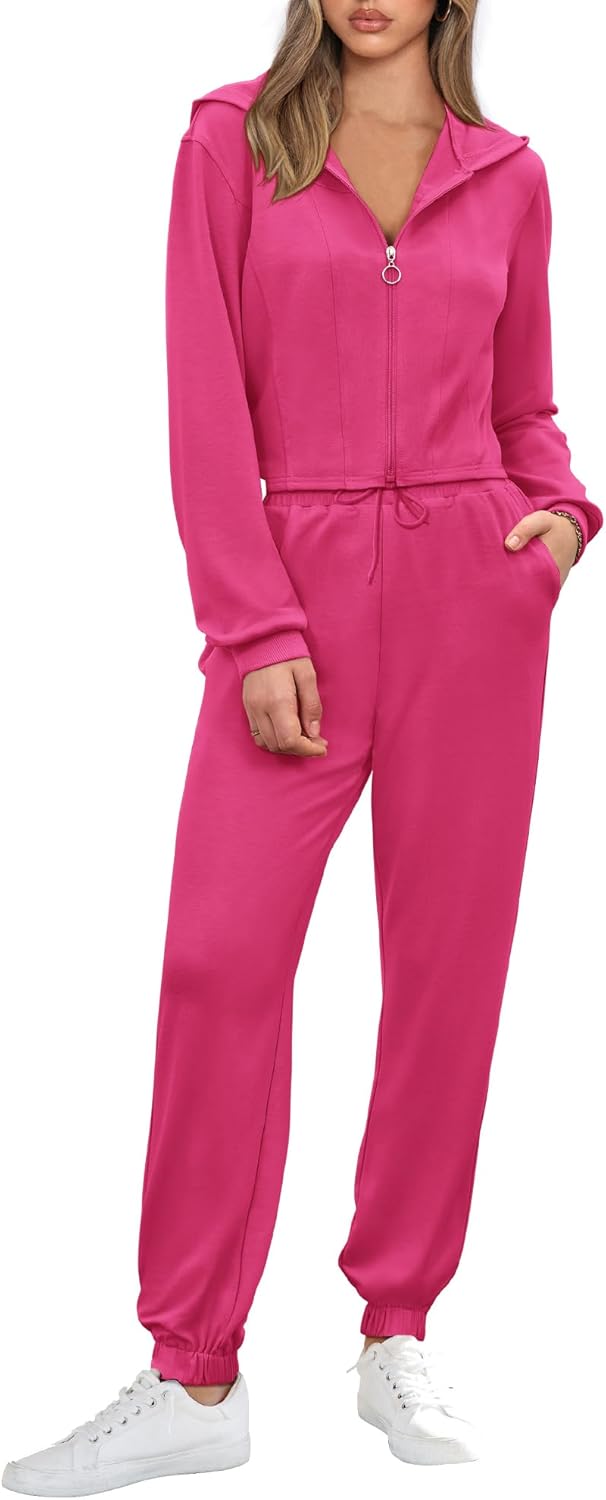 KIRUNDO Women’s Two Piece Outfits Tracksuit Sweatsuit Y2K Long Sleeve Cropped Zip Up Hoodie Jacket Sweatpants Jogger Set