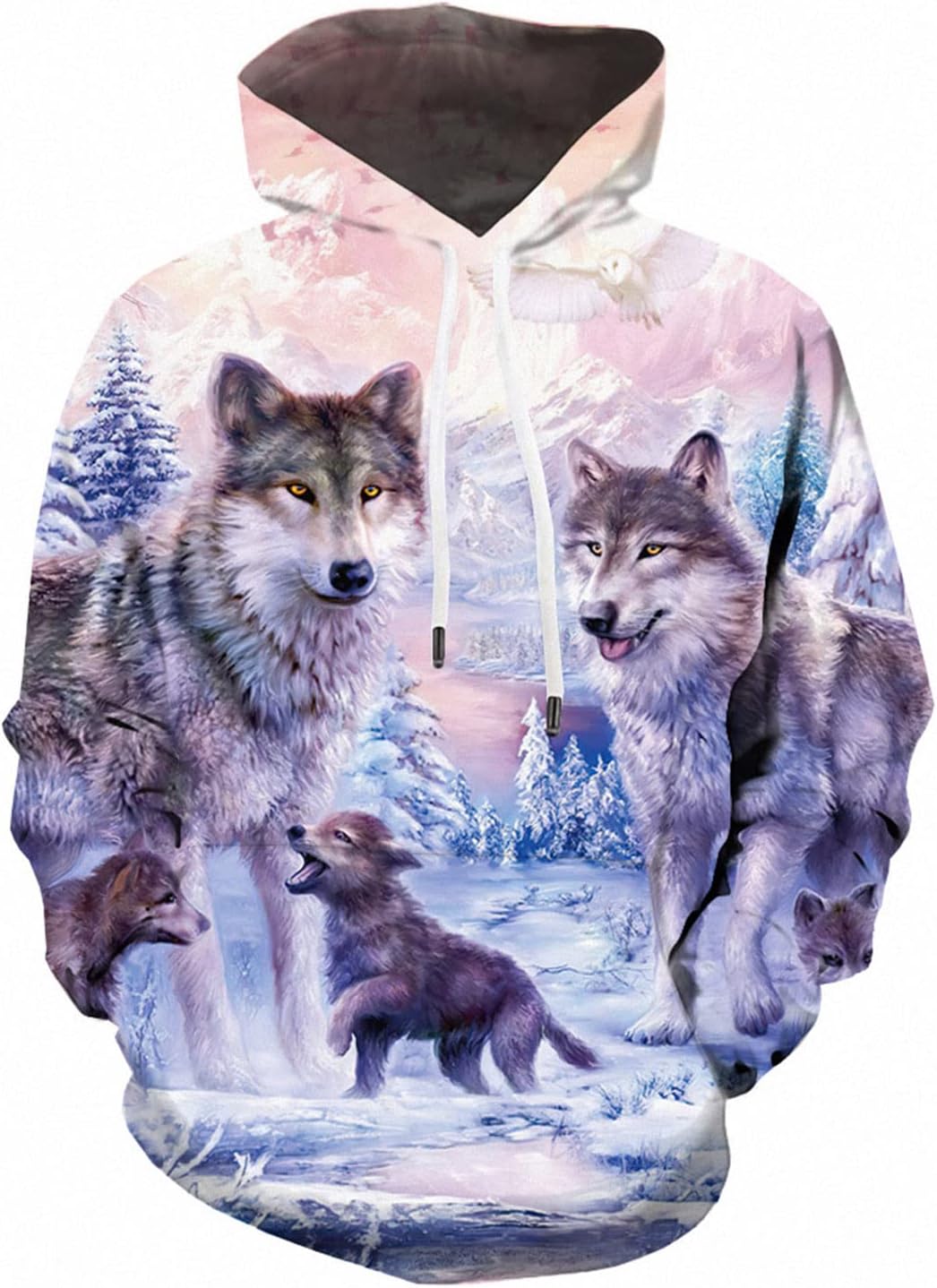 KYKU Wolf Hoodies for Men Pink Hoodie 3D Women Sweatshirt Pullover Graphic