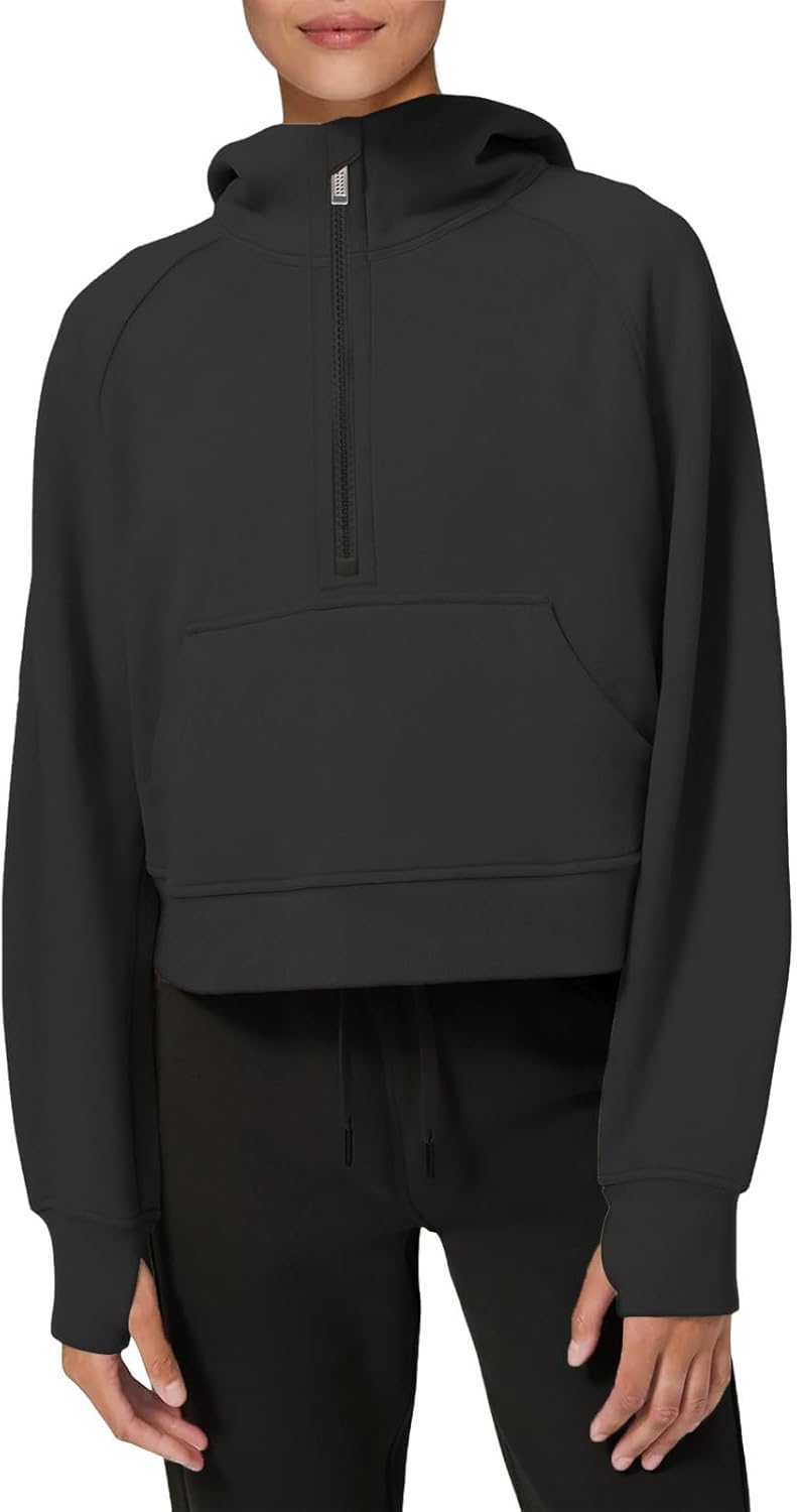 LASLULU Womens Fleece Hoodies Pullover 1/2 Zip Up Sweatshirts Long Sleeve Sweater Workout Jacket Fall Outfits 2024 Thumb Hole