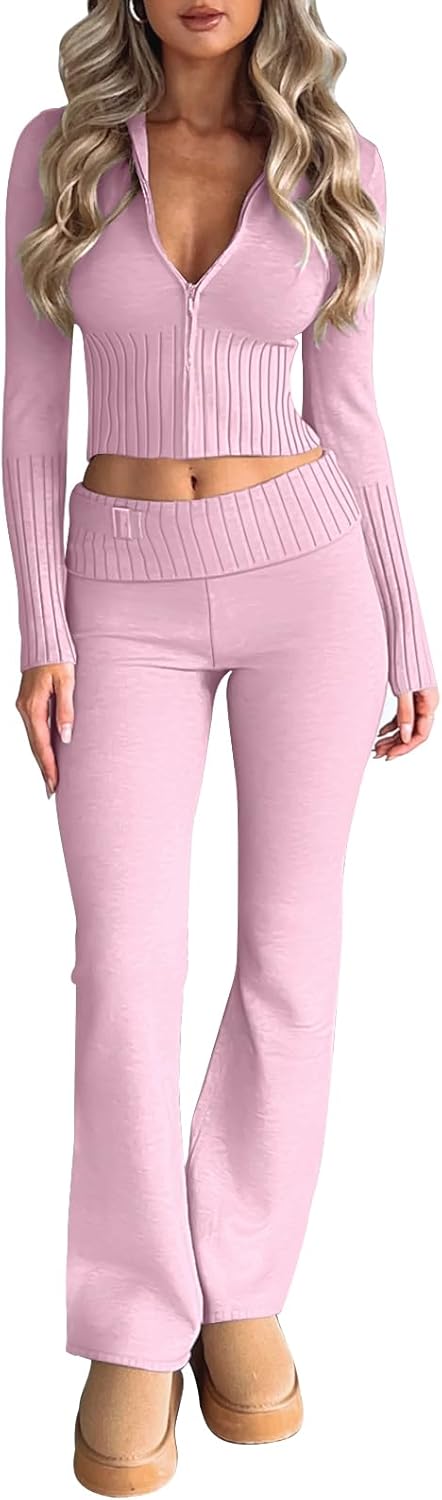 LILLUSORY 2 Piece Knit Sets Women’s Trendy Slim Fit Hooded Sweatsuit Sets