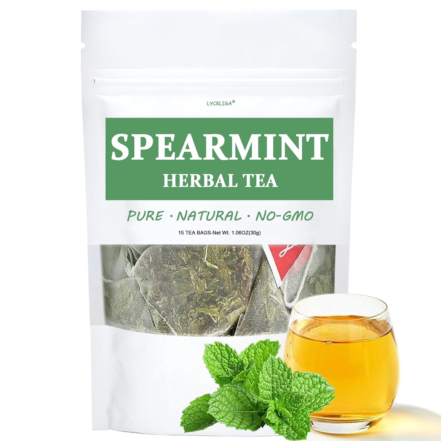 LYCKLIGA – Spearmint Tea Bags – Spearmint Leaves – Support Digestion & Natural Breath Freshener – Traditional Herbal Tea.(15 Tea bags)