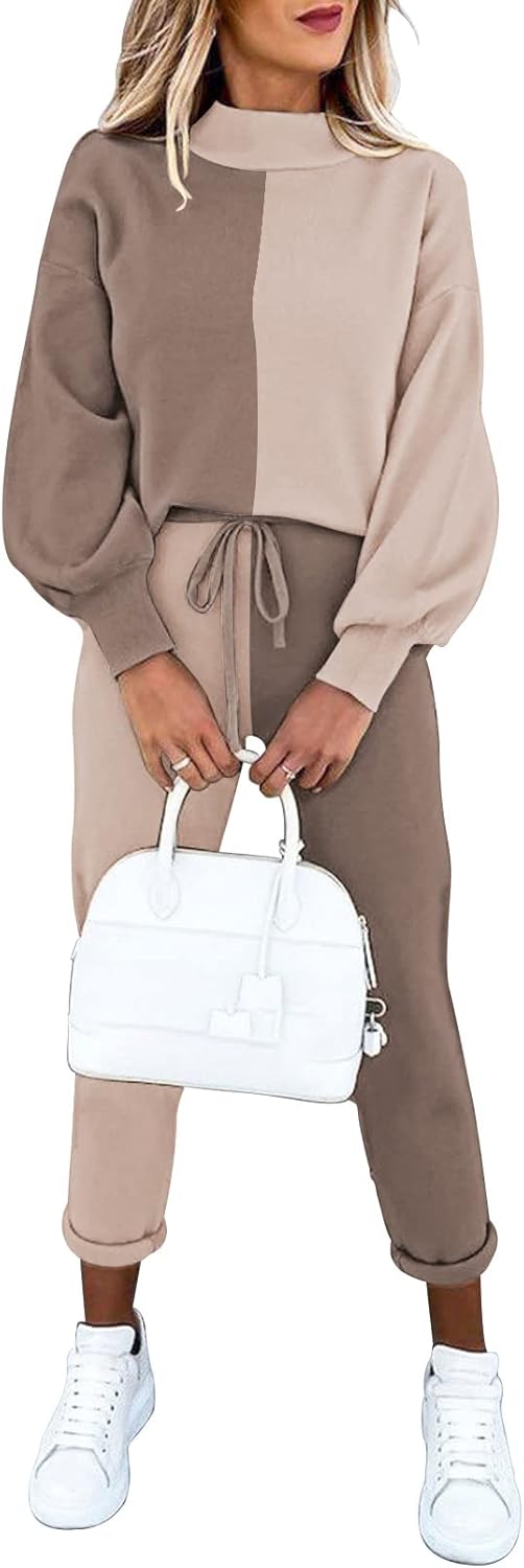 LaSuiveur Women’s Two Piece Outfits Sweater Sets Knit Pullover with Drawstring Long Pants Tracksuit Lounge Set