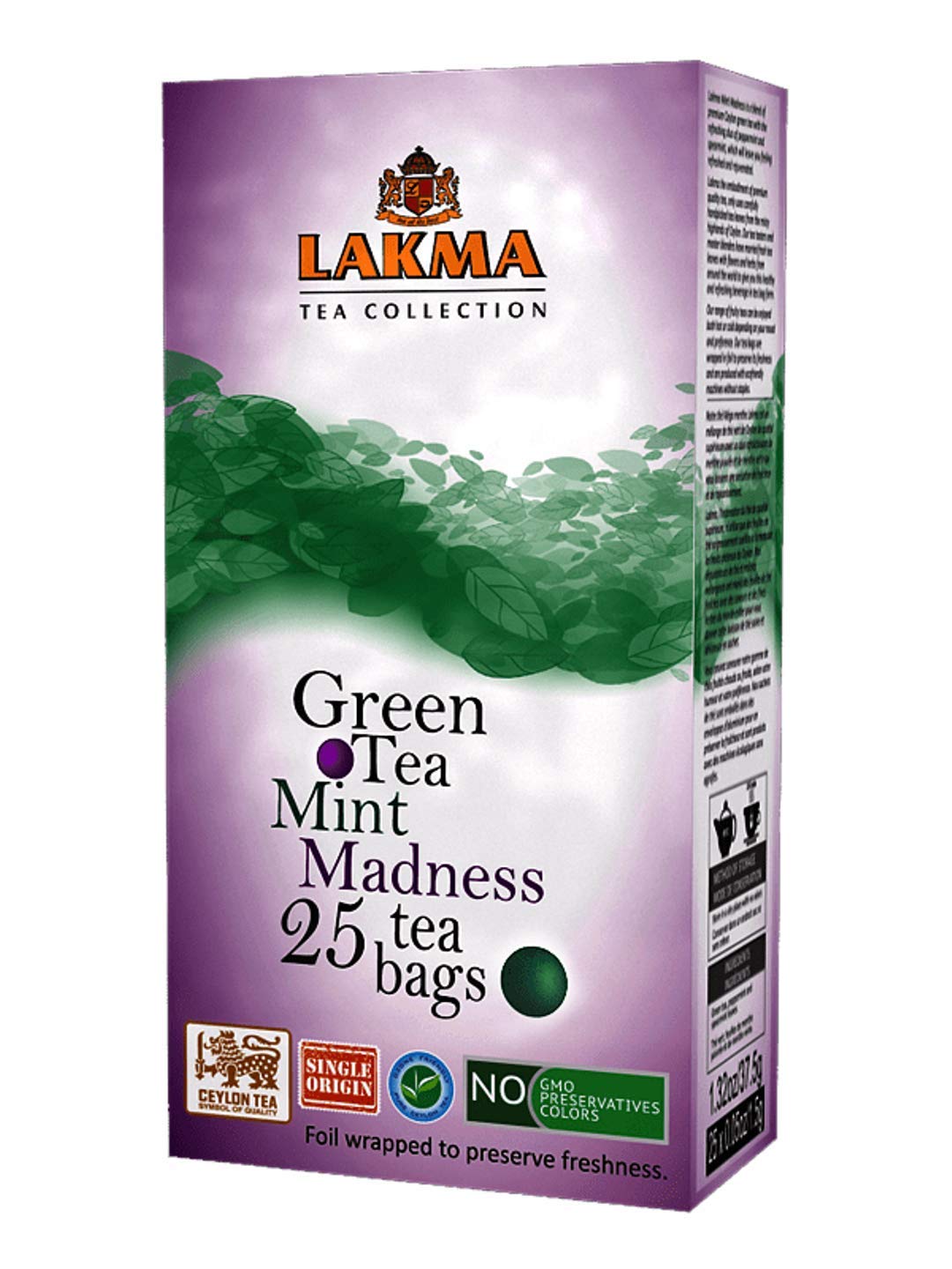 Lakma Green Tea with Peppermint & Spearmint – 25 Tea Bags (1 Pack)