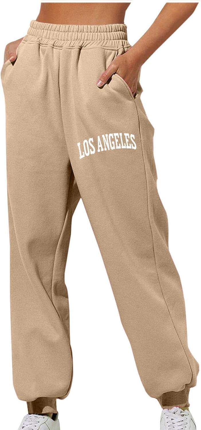 Lastesso Womens Sweatpants Los Angeles Slogan Sweatpant Baggy High Waisted Lounge Bottoms Sweatpants Comfy Workout Pants